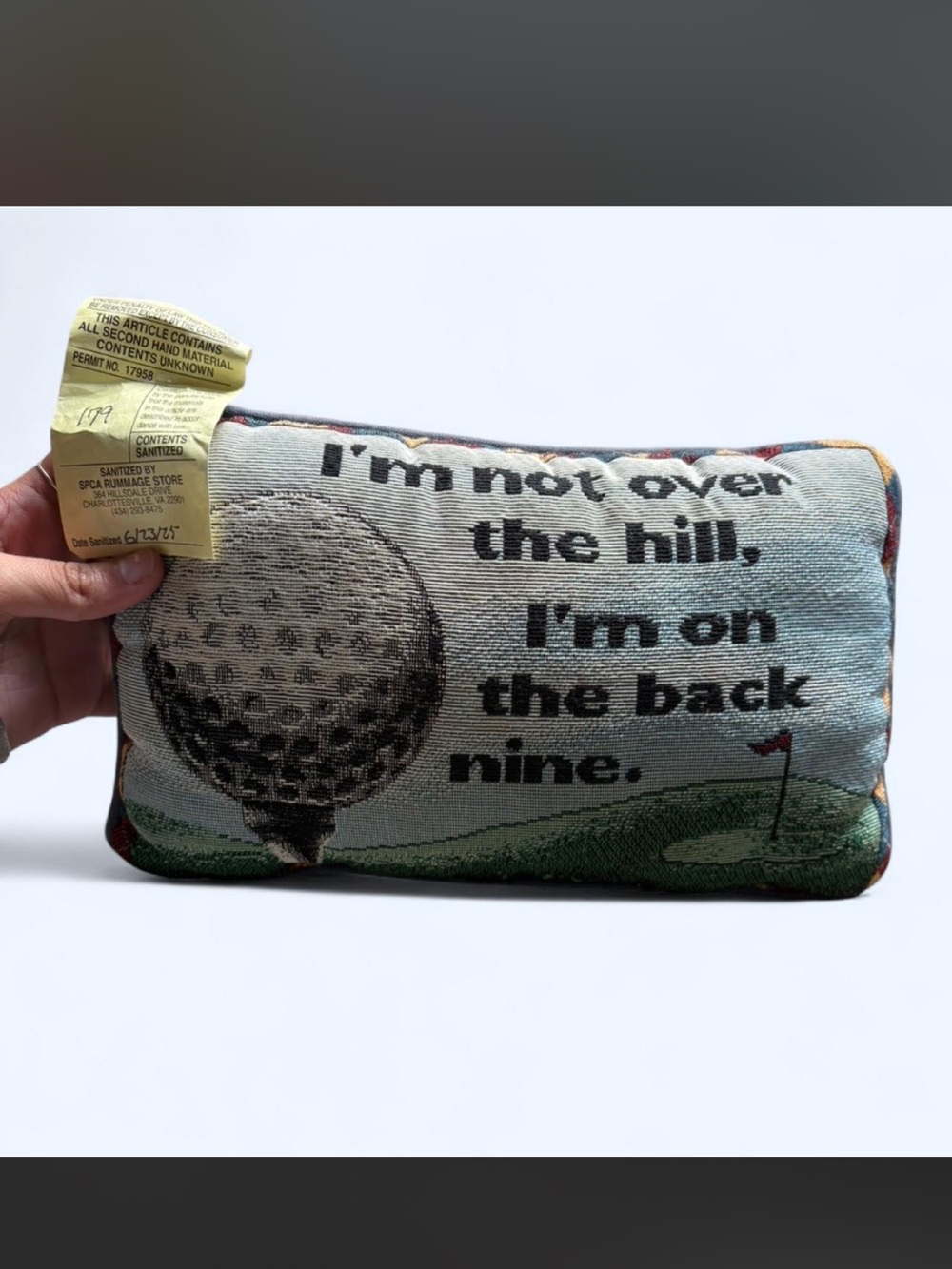 VTG 90s Golf Decorative Pillow "I'm not over the hill, I'm on the back nine."